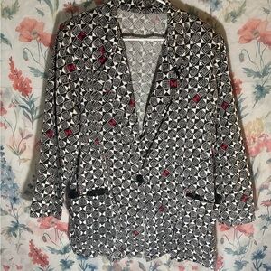 Vintage Black and White Geometric Blazer Jacket